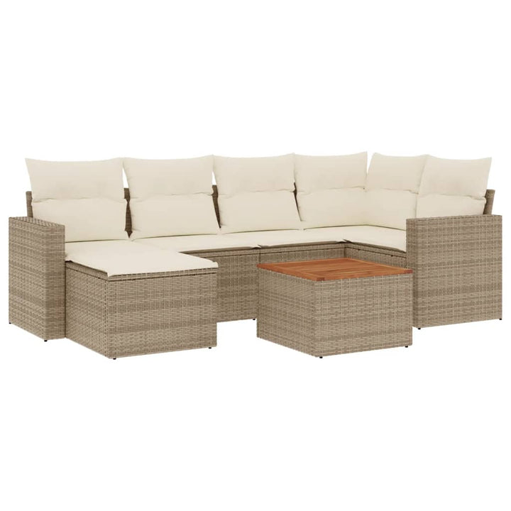 sofasæt til haven 7 dele med hynder polyrattan beige