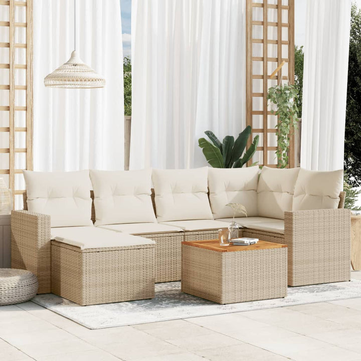 sofasæt til haven 7 dele med hynder polyrattan beige