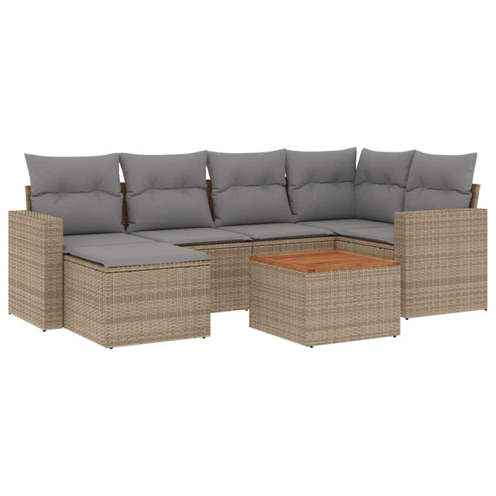 havesofasæt 7 dele med hynder polyrattan beige