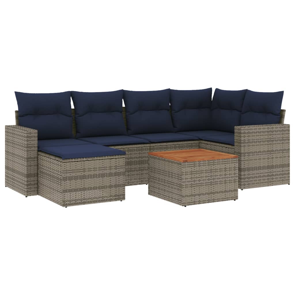 havesofasæt med 7 dele og hynder grå polyrattan