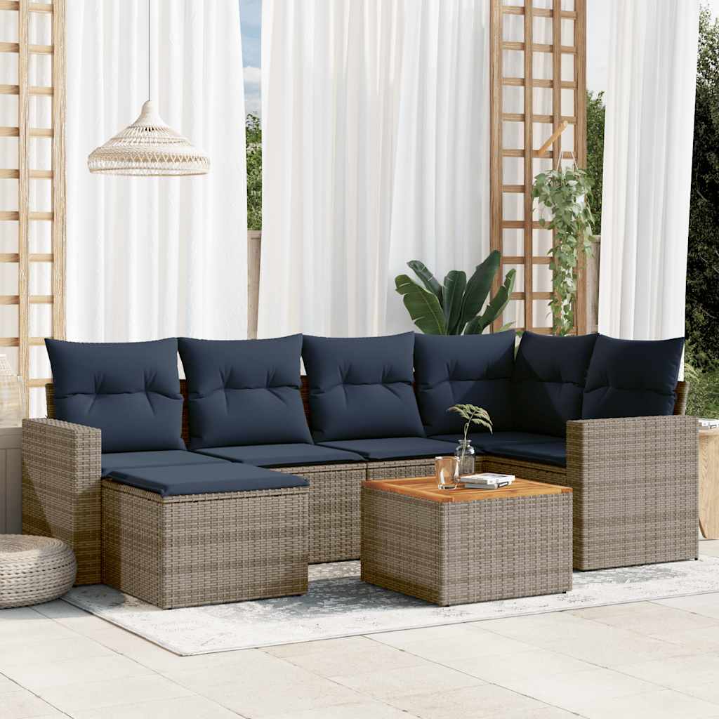havesofasæt med 7 dele og hynder grå polyrattan
