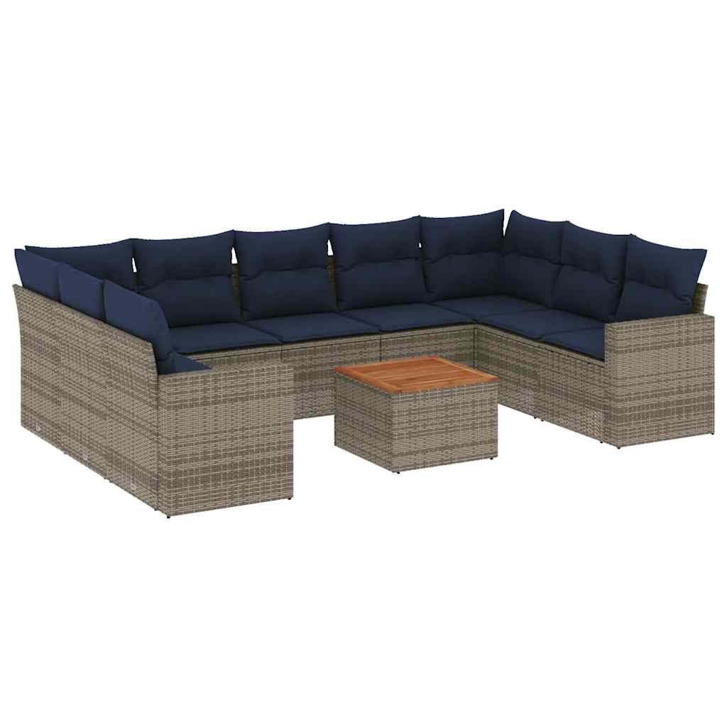 sofasæt til haven 10 dele med hynder polyrattan grå