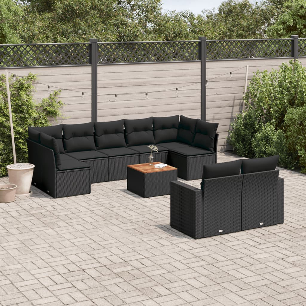 sofasæt til haven 10 dele med hynder polyrattan sort