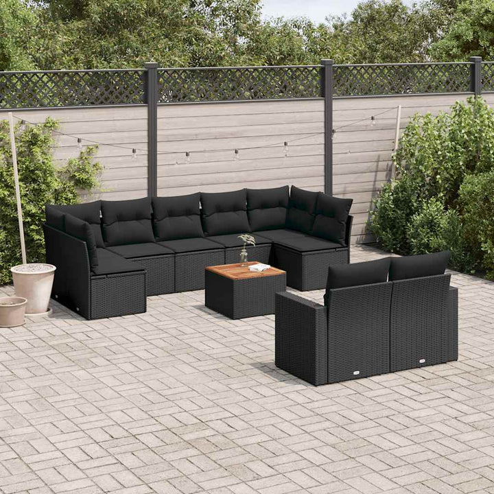 sofasæt til haven 10 dele med hynder polyrattan sort