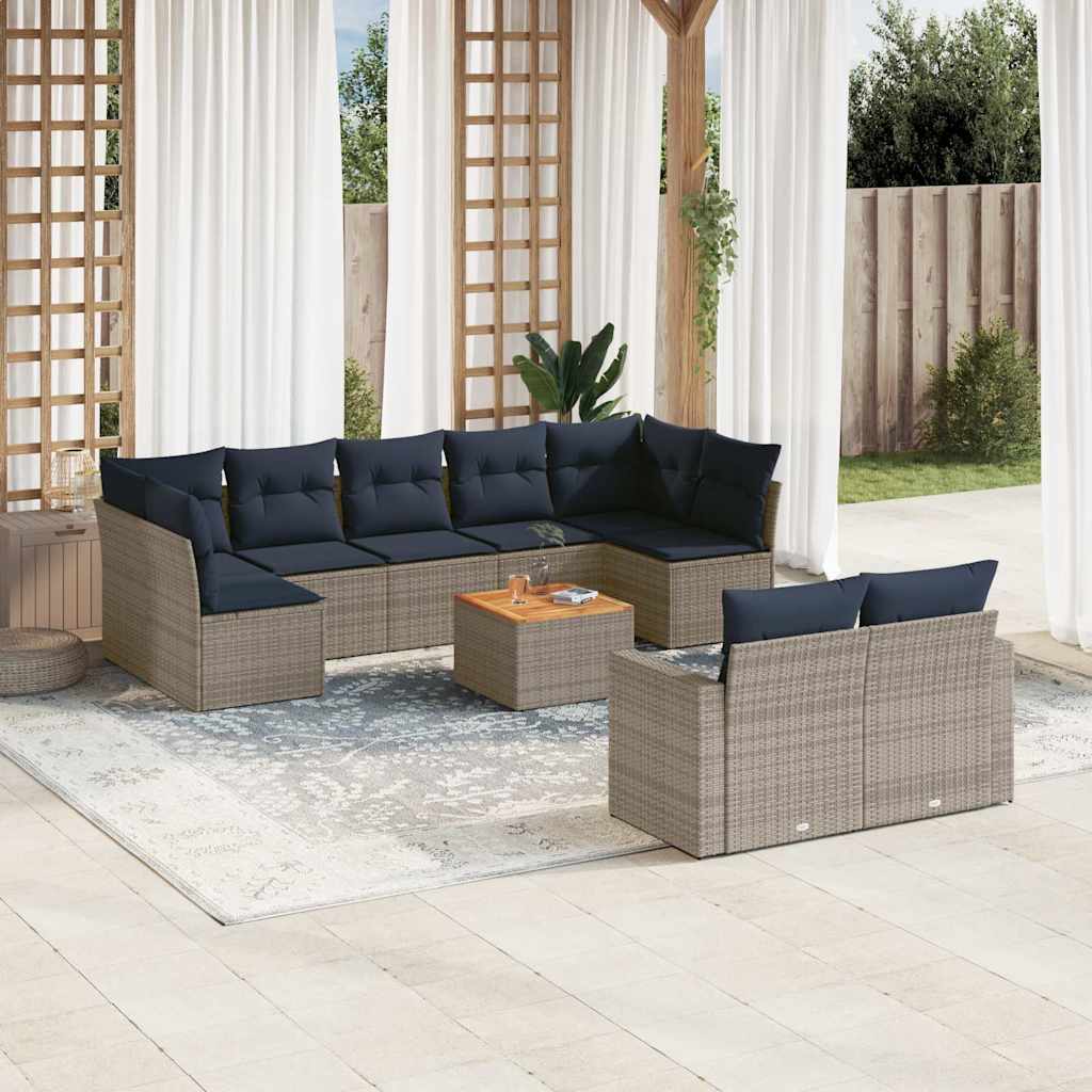 sofasæt til haven 10 dele med hynder polyrattan grå