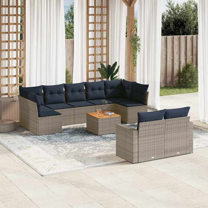 sofasæt til haven 10 dele med hynder polyrattan grå