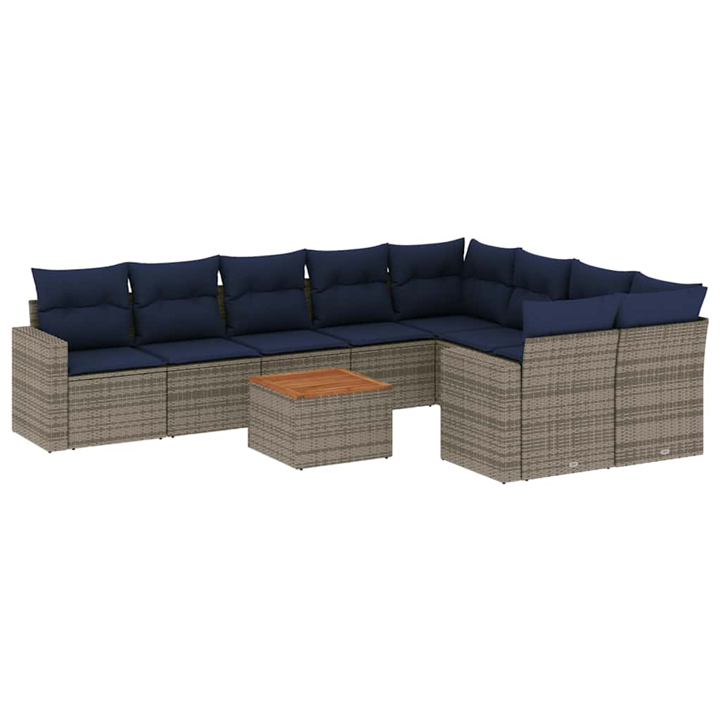 sofasæt til haven 10 dele med hynder polyrattan grå