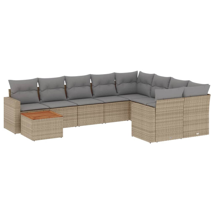 havesofasæt 10 dele med hynder polyrattan beige