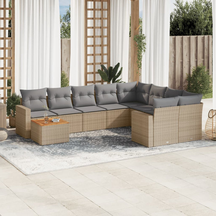 havesofasæt 10 dele med hynder polyrattan beige
