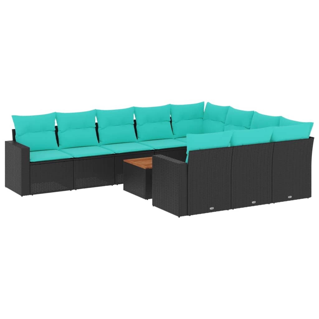 sofasæt til haven 11 dele med hynder polyrattan sort