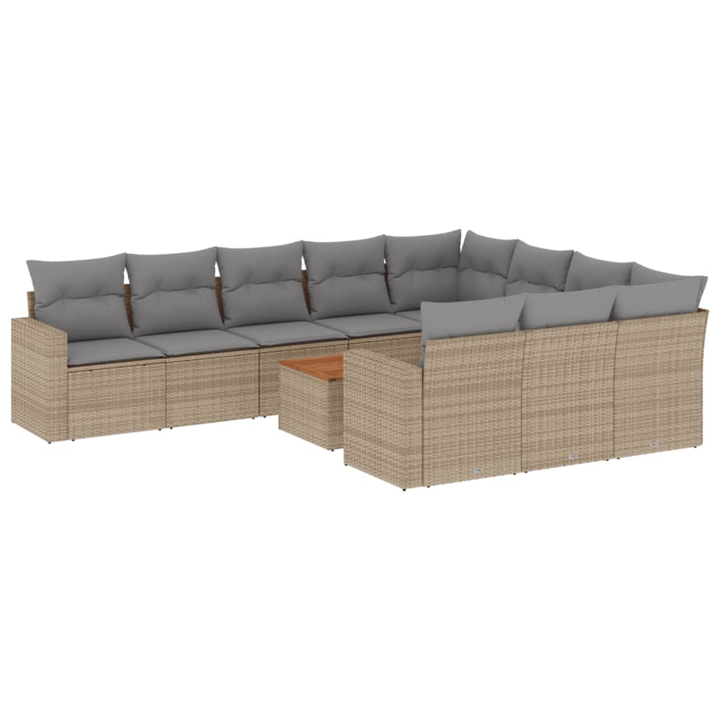 havesofasæt 11 dele med hynder polyrattan beige