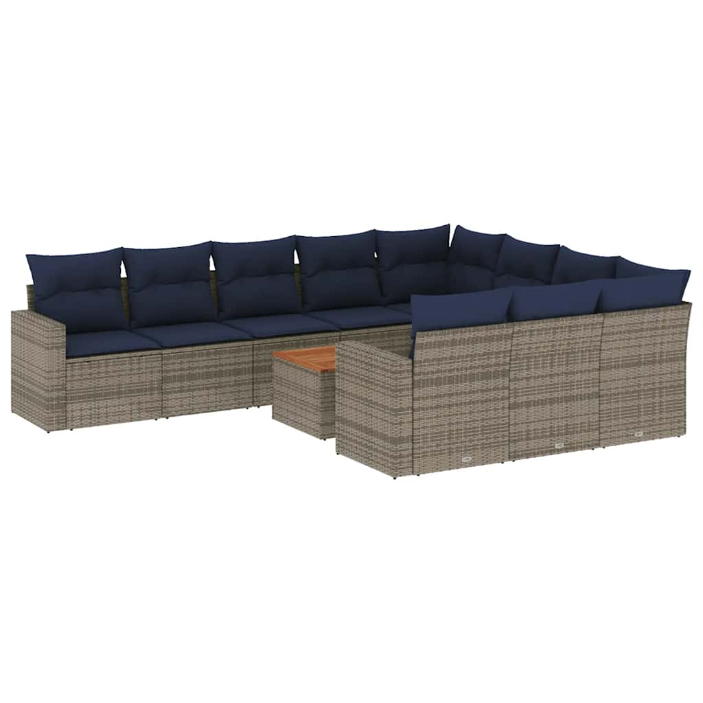 loungesæt til haven 11 dele med hynder polyrattan grå
