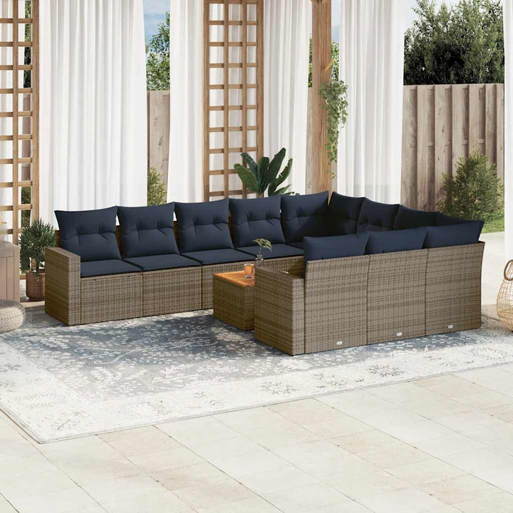 loungesæt til haven 11 dele med hynder polyrattan grå