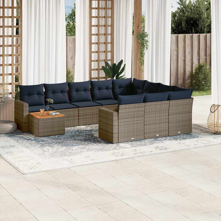 loungesæt til haven 11 dele med hynder polyrattan grå