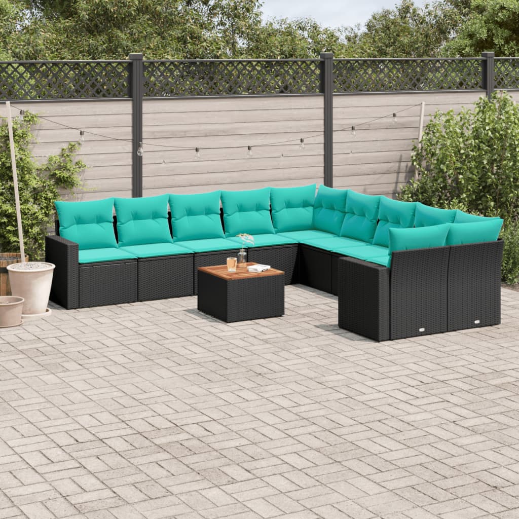 sofasæt til haven 11 dele med hynder polyrattan sort