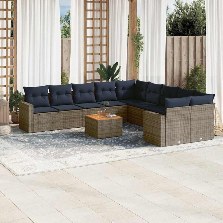 loungesæt til haven 11 dele med hynder polyrattan grå