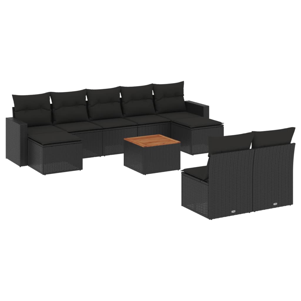 sofasæt til haven 10 dele med hynder polyrattan sort