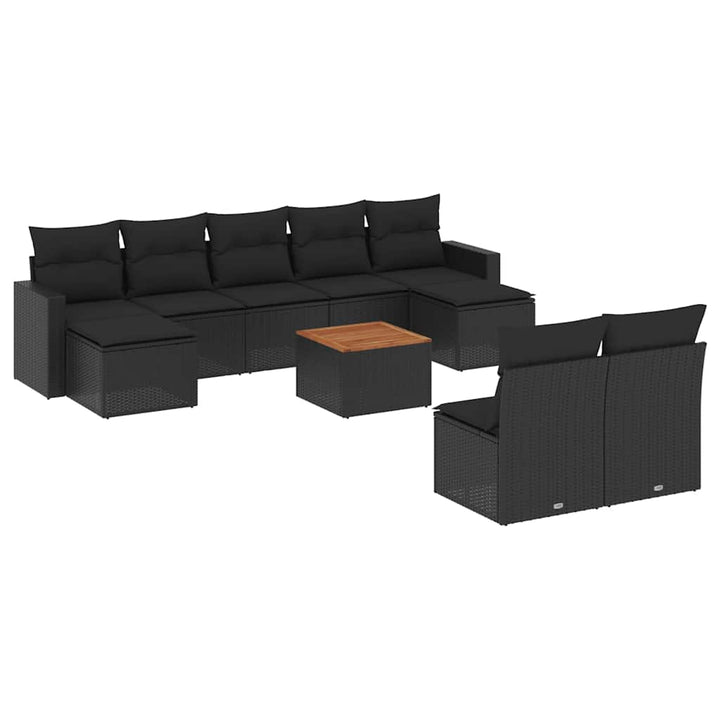 sofasæt til haven 10 dele med hynder polyrattan sort