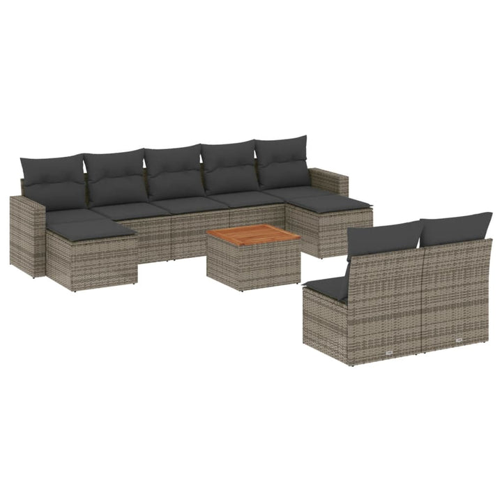 sofasæt til haven 10 dele med hynder polyrattan grå