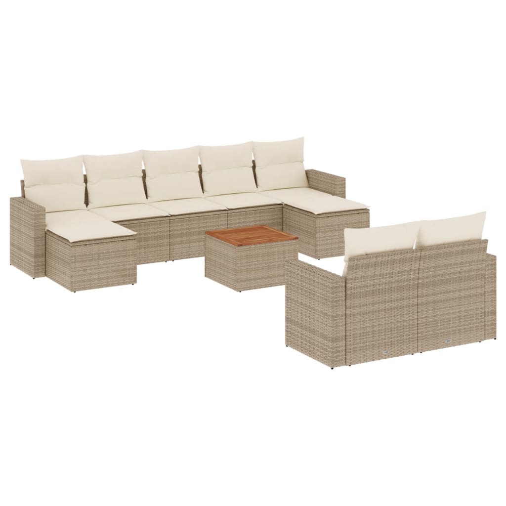 sofasæt til haven 10 dele med hynder polyrattan beige