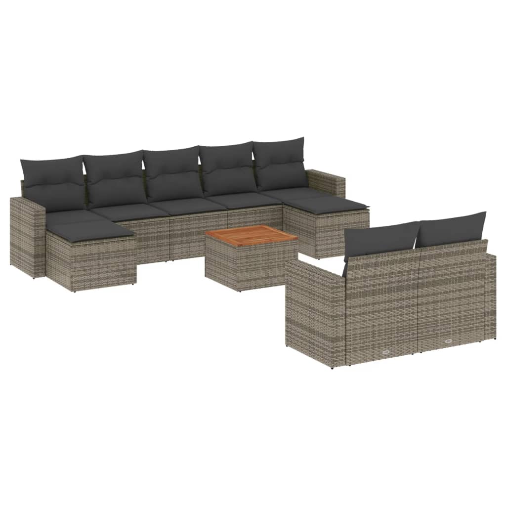 sofasæt til haven 10 dele med hynder polyrattan grå