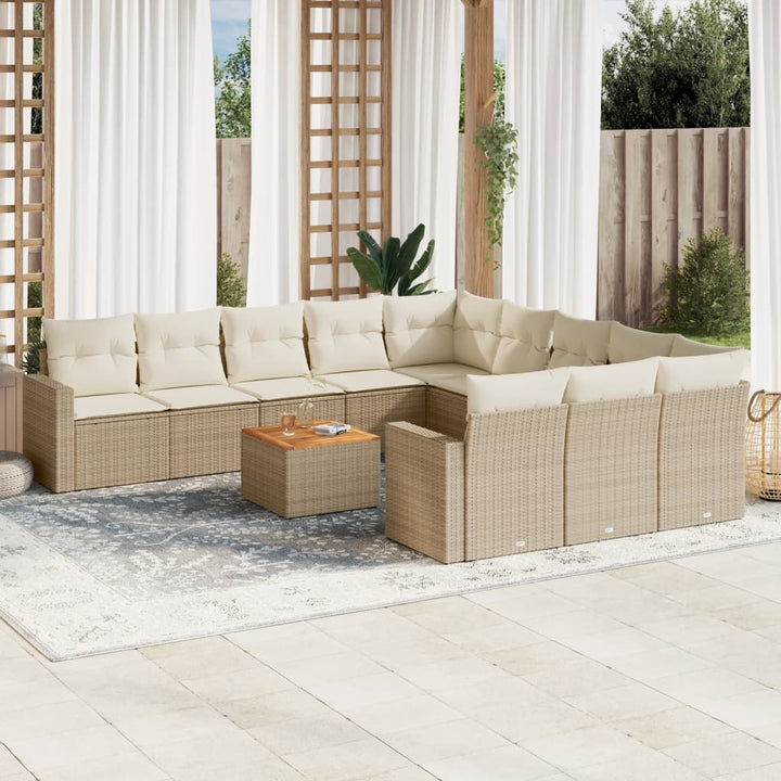 sofasæt til haven 12 dele med hynder polyrattan beige