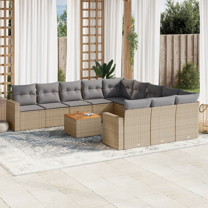 havesofasæt 12 dele med hynder polyrattan beige