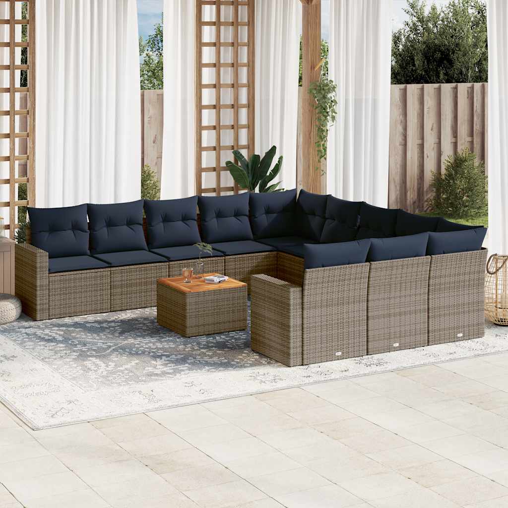 sofasæt til haven 12 dele med hynder polyrattan grå