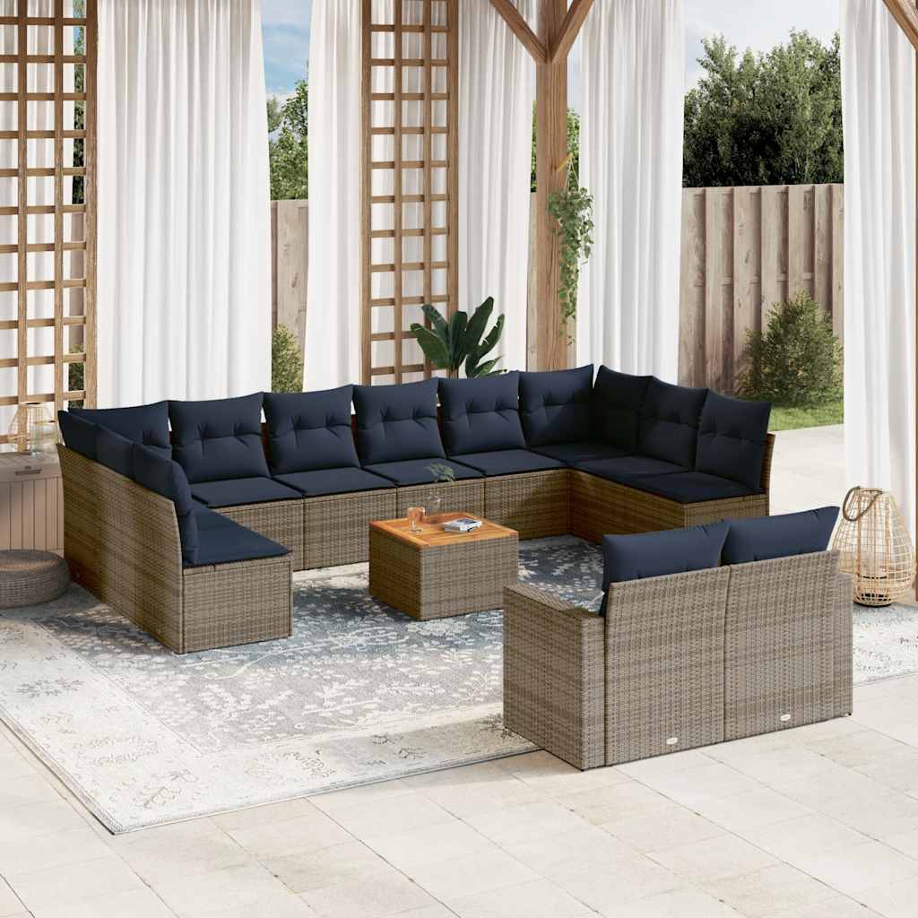 sofasæt til haven 13 dele med hynder polyrattan grå
