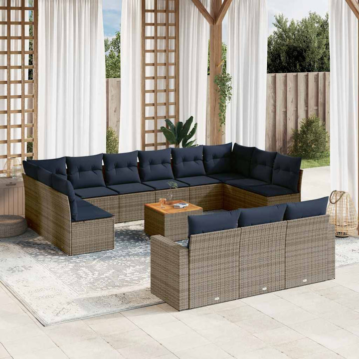 sofasæt til haven 14 dele med hynder polyrattan grå
