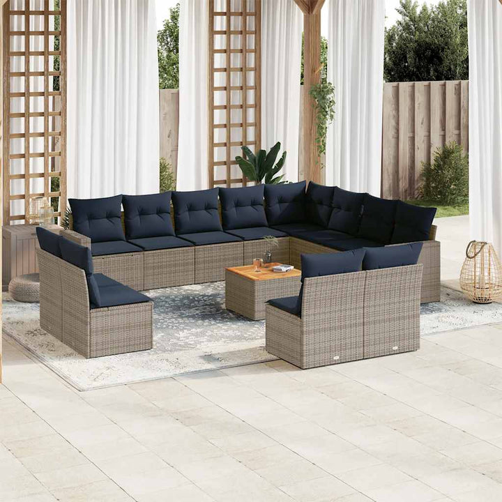 sofasæt til haven 13 dele med hynder polyrattan grå