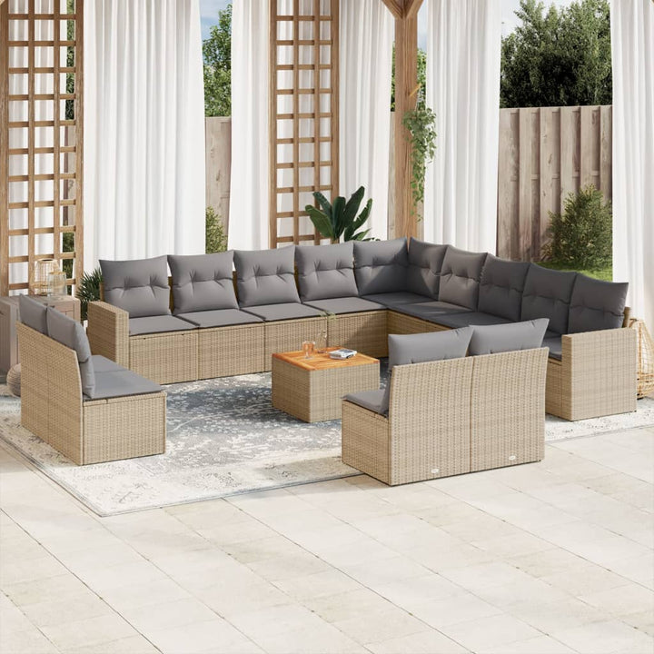 sofasæt til haven 14 dele med hynder polyrattan beige