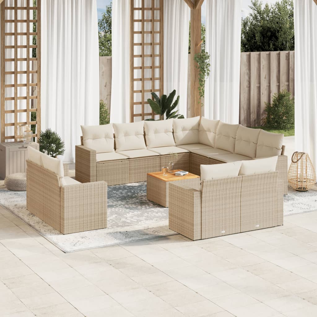 sofasæt til haven 12 dele med hynder polyrattan beige