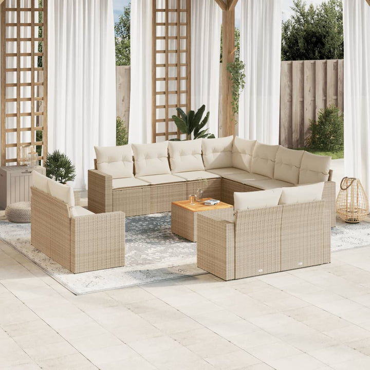 sofasæt til haven 12 dele med hynder polyrattan beige