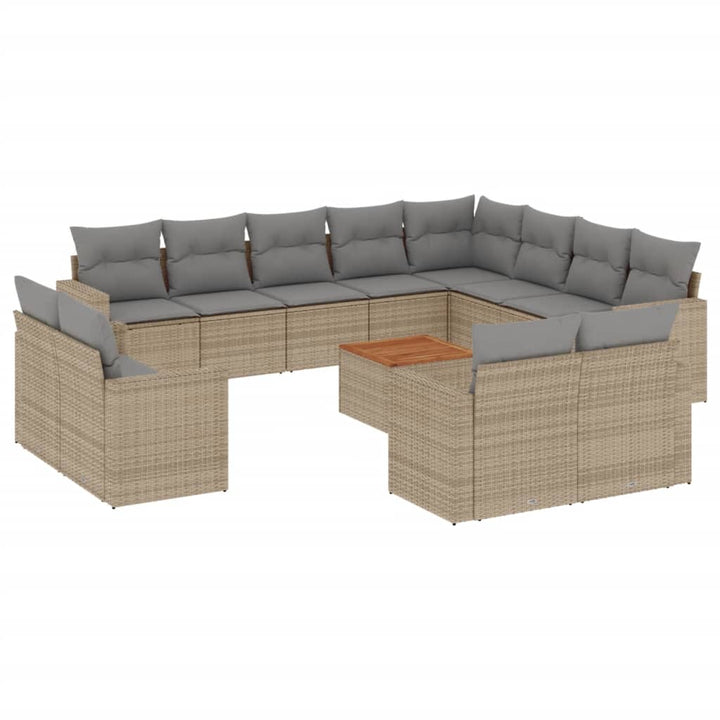 spisebordssæt til haven 13 dele med hynder polyrattan beige