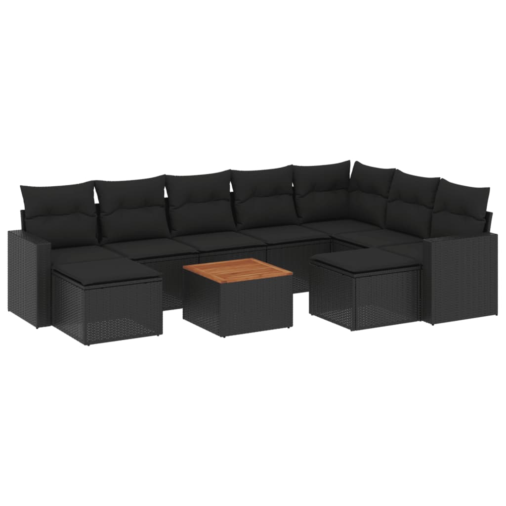 sofasæt til haven 10 dele med hynder polyrattan sort
