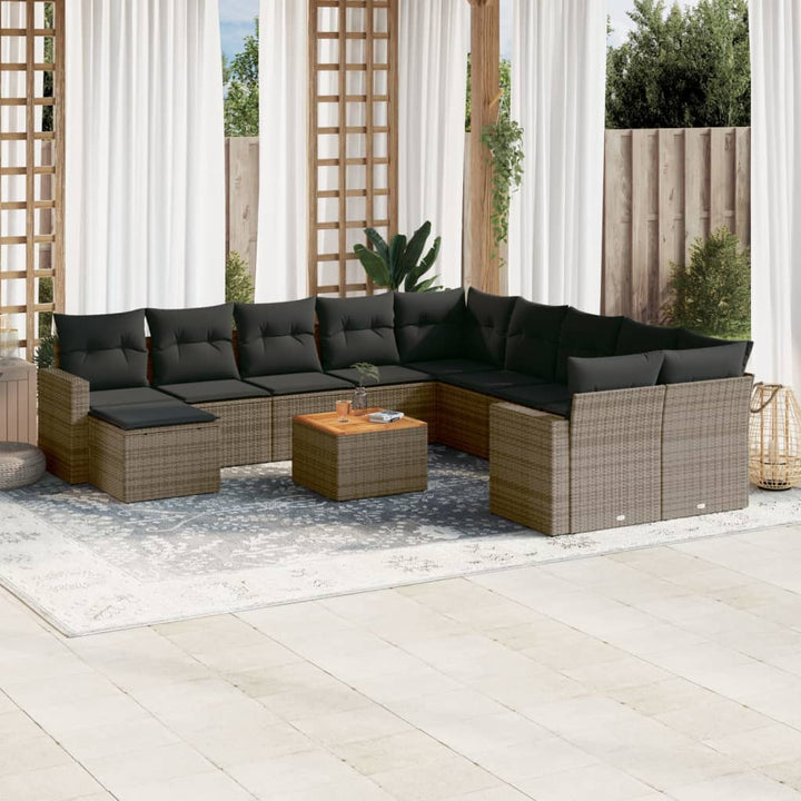 sofasæt til haven 12 dele med hynder polyrattan grå
