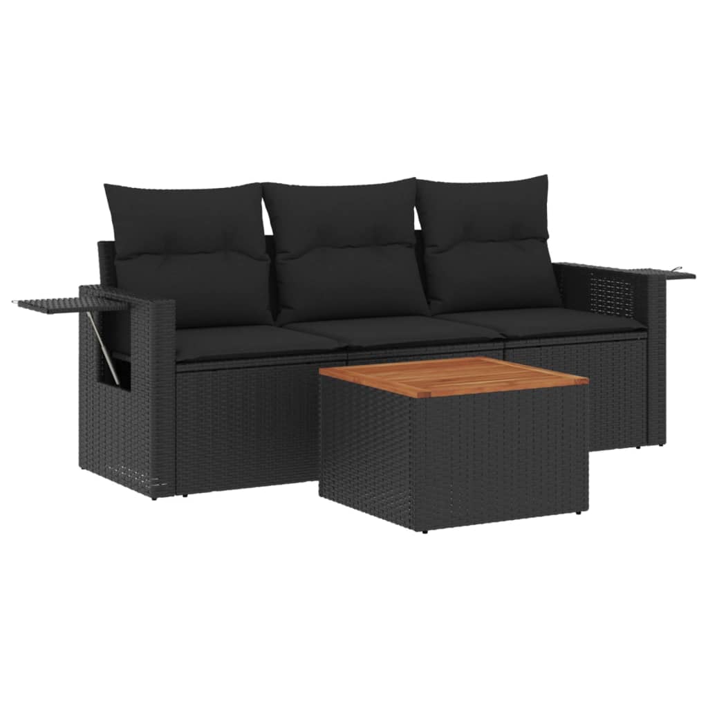 sofasæt til haven 4 dele med hynder polyrattan sort