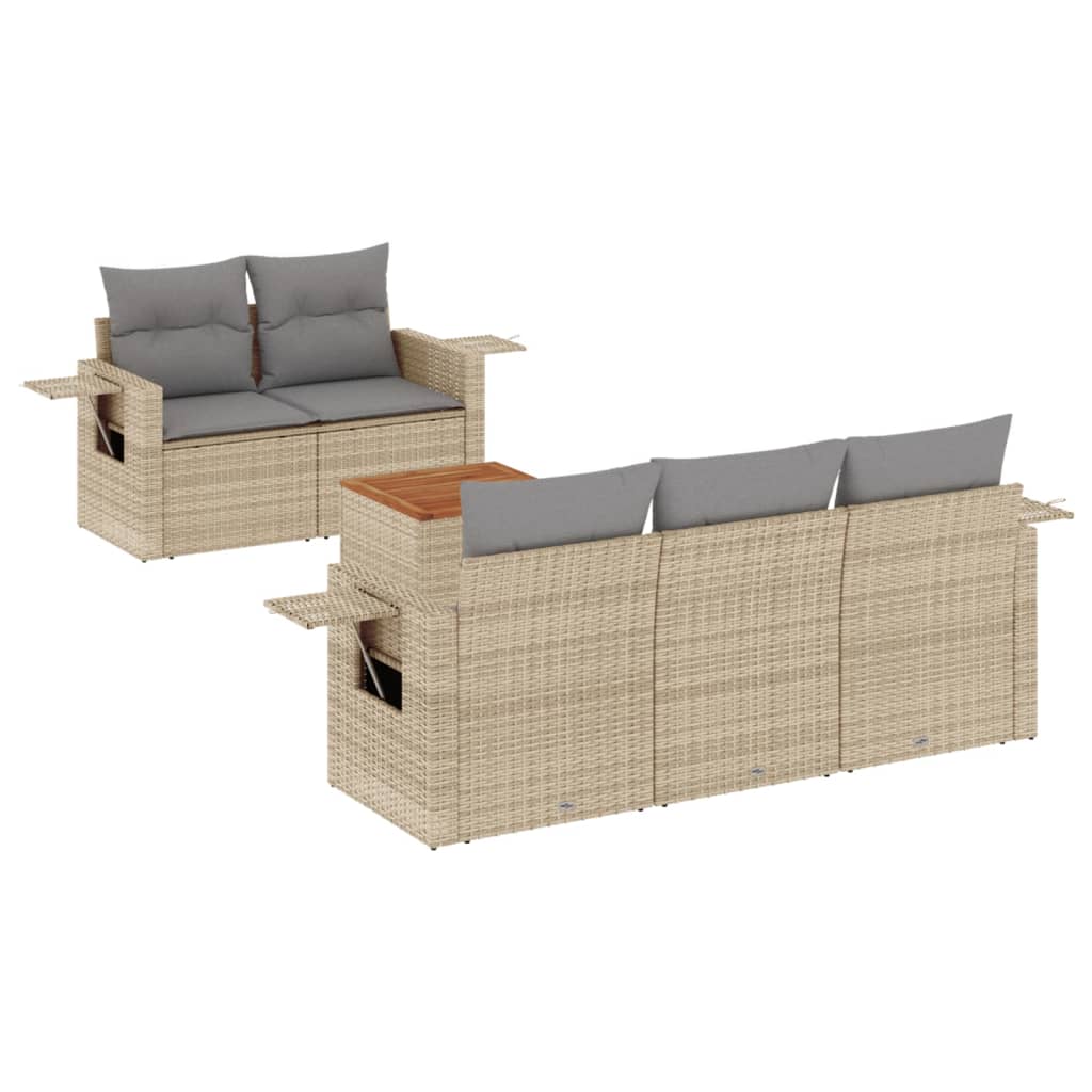 havesofasæt 6 dele med hynder polyrattan beige