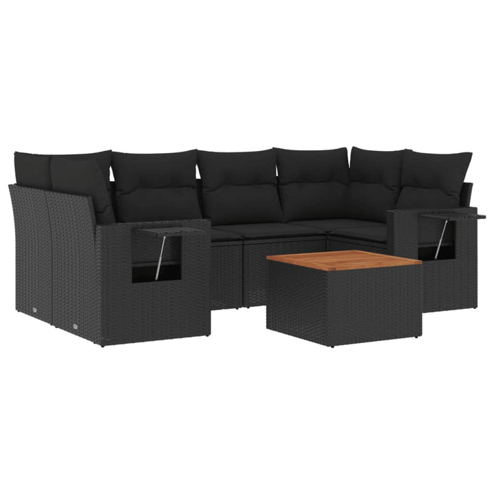 sofasæt til haven 7 dele med hynder polyrattan sort
