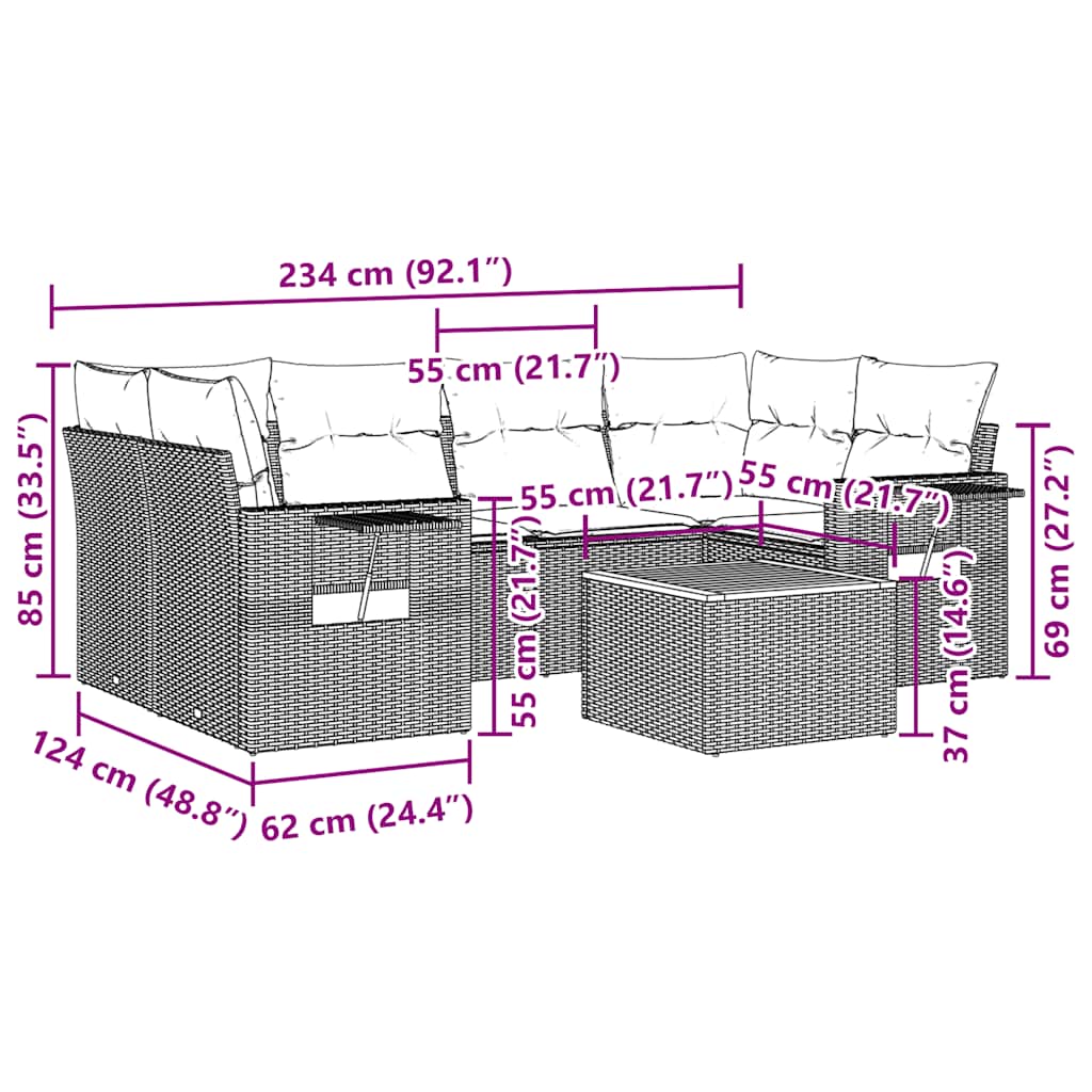 sofasæt til haven 7 dele med hynder polyrattan sort