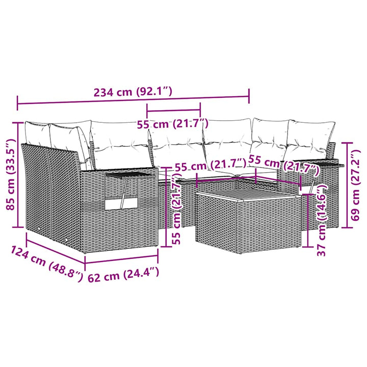 sofasæt til haven 7 dele med hynder polyrattan sort