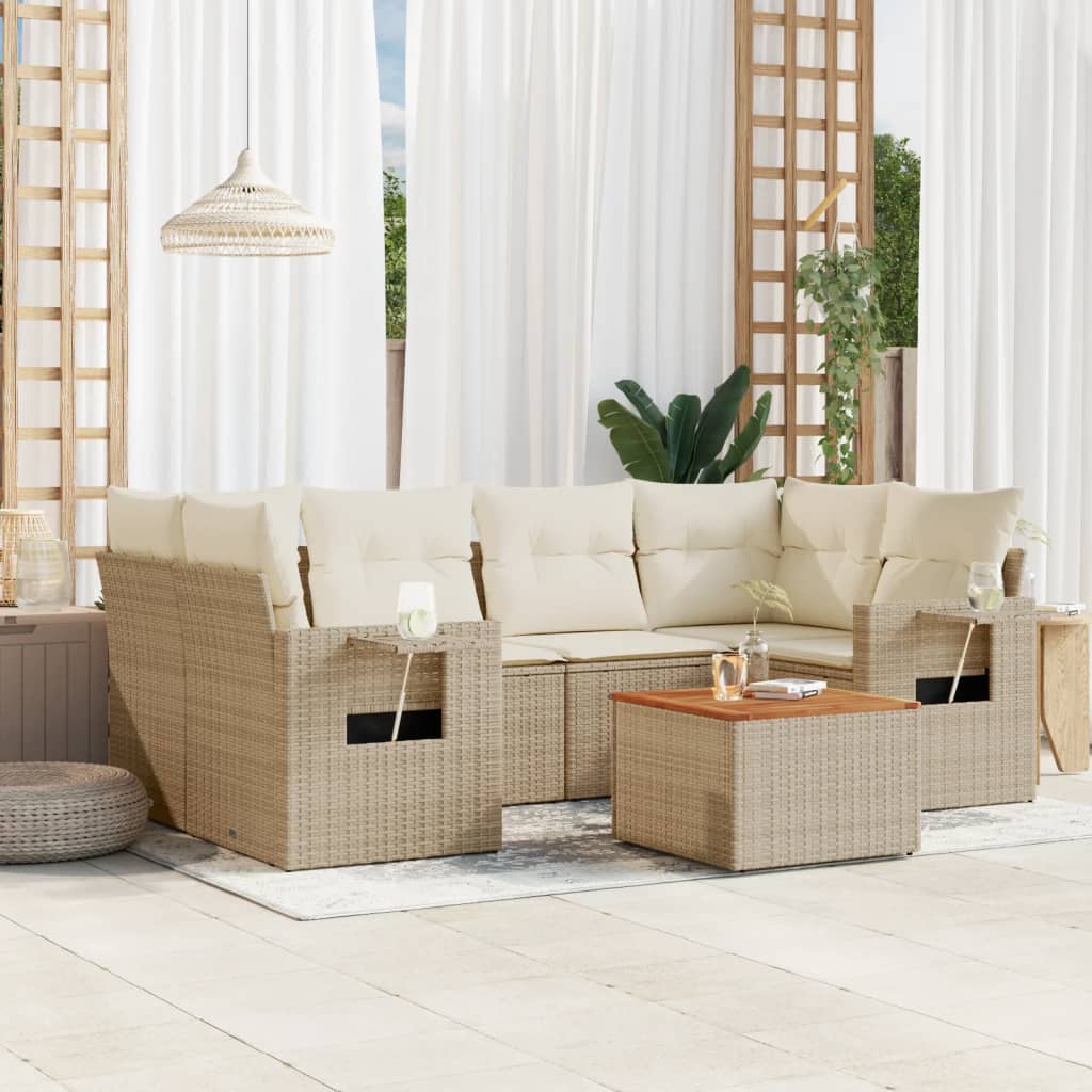 sofasæt til haven 7 dele med hynder polyrattan beige
