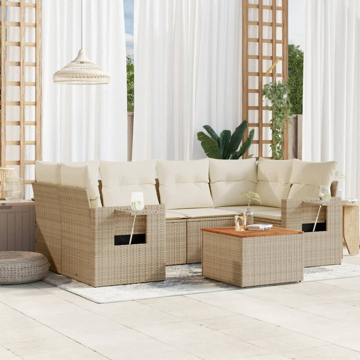 sofasæt til haven 7 dele med hynder polyrattan beige