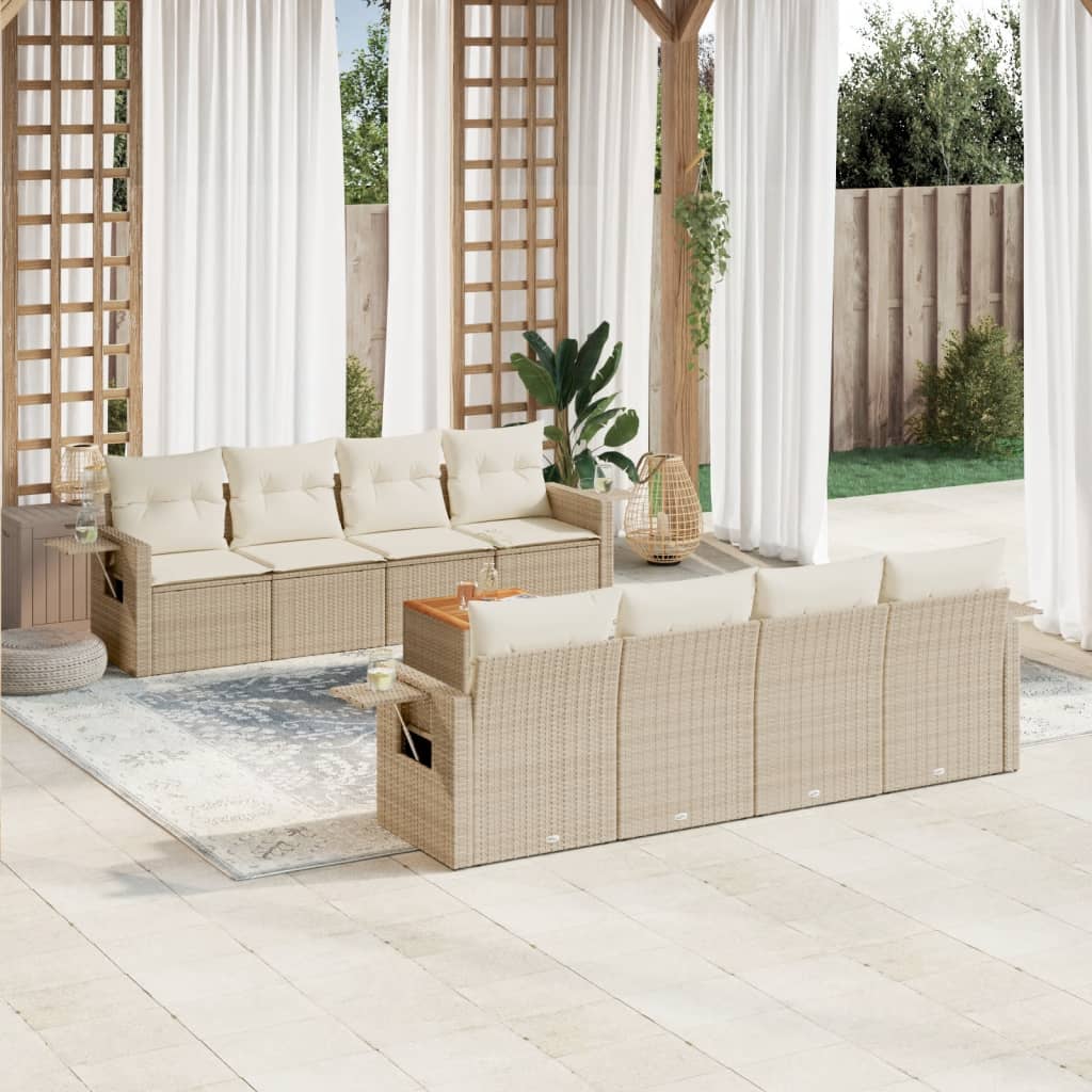 sofasæt til haven 9 dele med hynder polyrattan beige