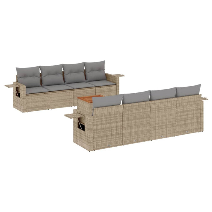 spisebordssæt til haven 9 dele med hynder polyrattan beige