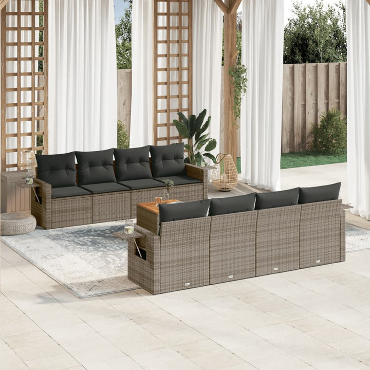 sofasæt til haven 9 dele med hynder polyrattan grå