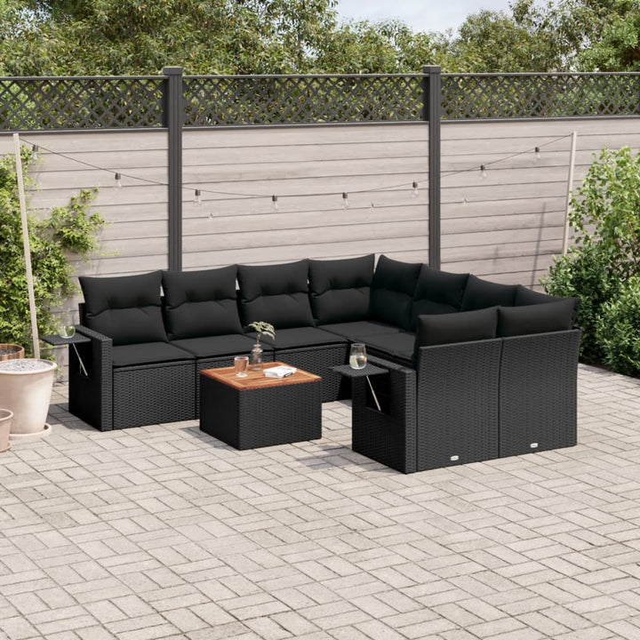 sofasæt til haven 9 dele med hynder polyrattan sort