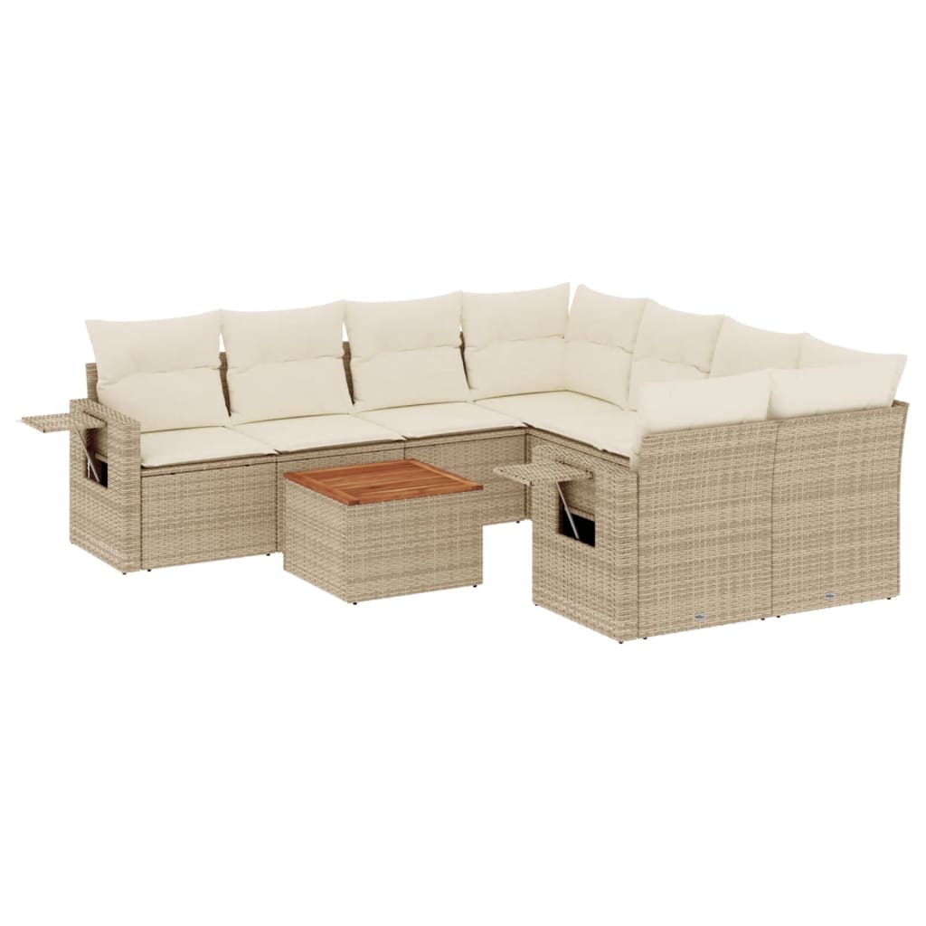 sofasæt til haven 9 dele med hynder polyrattan beige