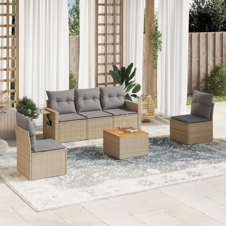 havesofasæt 6 dele med hynder polyrattan beige